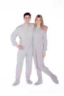 Jersey-Knit Adult Onesie Footed Pajamas in Heather Gray